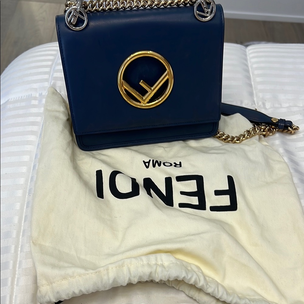 Fendi Blue and Gold Crossbody Bag with Iconic Logo